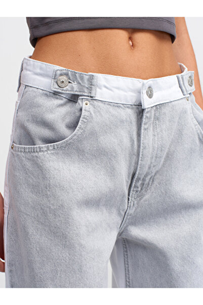 Dilvin 71447 Double Color Belt Epaulettes Denim Trousers-Grey