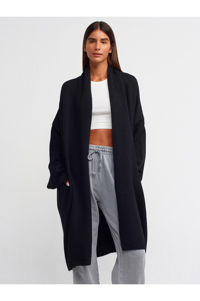 Dilvin 60197 Μαύρη Γιακάς σάλι Με τσέπες Ζακέτα