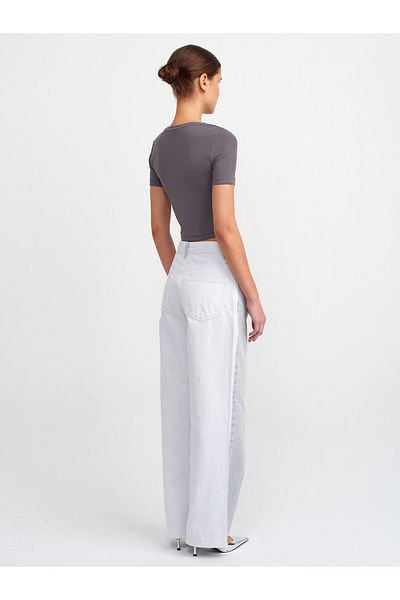 Dilvin 71447 Pantaloni din denim cu epoleți cu centură dublă - gri