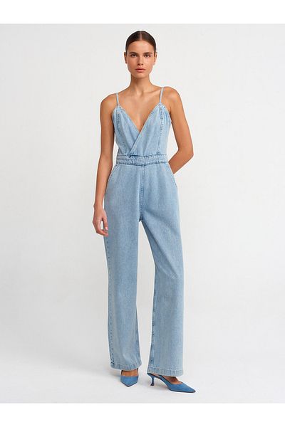 Dilvin 71436 Salopetă din denim cu buzunare laterale-Albastru