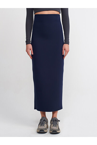 Dilvin 80824 Midi Pencil Skirt-Navy Blue