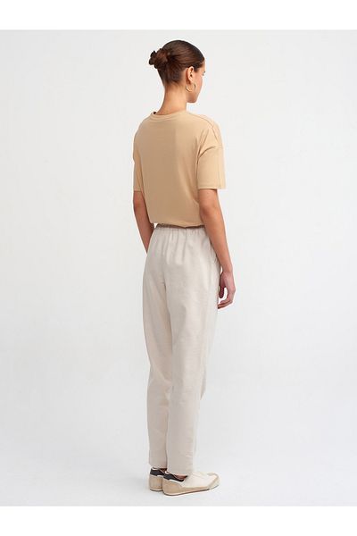 Dilvin 71247 Gathered Regular Waisted Jogger Pants-Beige