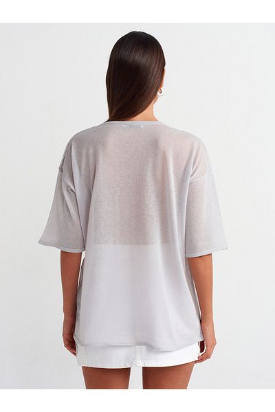 Dilvin 10550 Crew Neck Κοντό μανίκι Διάφανη Μπλούζα-γκρι
