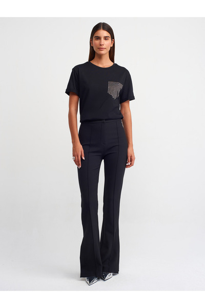 Dilvin 30828 Taşlı T-shirt-Siyah