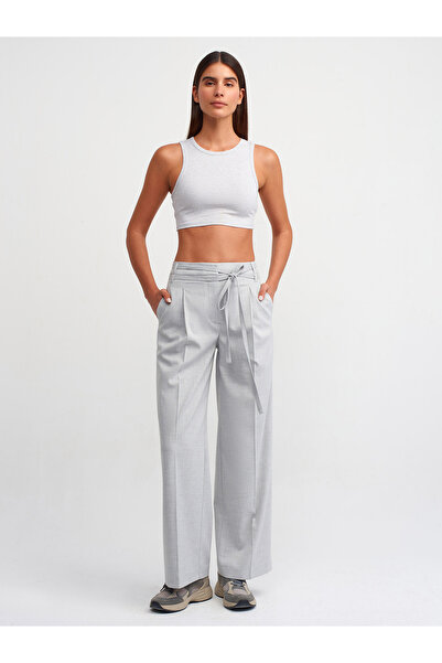 Dilvin 71285 Παντελόνι με ζώνη και λεπτομέρεια με κορδόνια - Γκρι