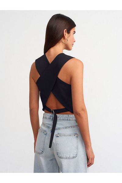 Dilvin 60542 Back Double Breasted Vest-Black