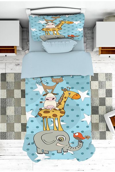 on the clouds Blue Boy's Bedspread - Cute Animals Pattern, Pique Pillowcase