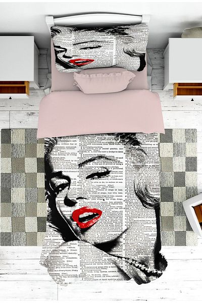 on the clouds Marilyn Monroe Patterned Modern Teen Room Bedspread and Pillowcase - Pike