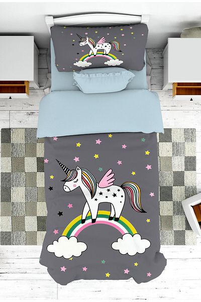 on the clouds Baby and Children's Room Unicorn Patterned Boy's Bedspread and Pillowcase Pike on the Cloud