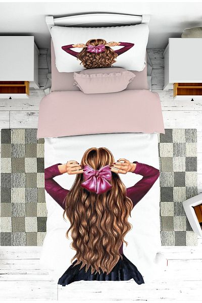 on the clouds Girl Patterned White Ribbon Bedspread - Buckle, Pique Shaped