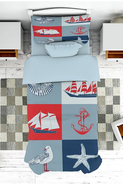 on the clouds Boy's Bedspread and Pillowcase - Marine Themed Pique