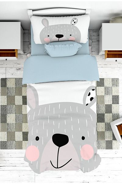 on the clouds Blue Boy's Bedroom - Teddy Bear Pattern, Pique Pillow Case for Baby and Child