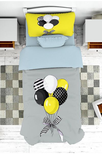 on the clouds Colorful Balloon Patterned Baby and Children's Room Bedspread and Pillowcase - Pike
