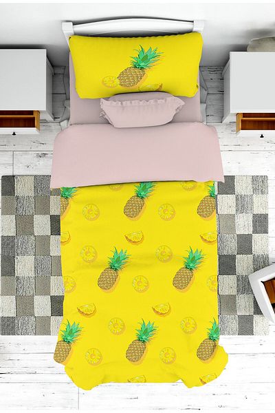 on the clouds Yellow Pineapple Patterned Bedspread and Pillowcase for Young Children - Pike