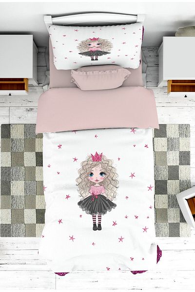 on the clouds Girl's Room - Princess Patterned Bedspread and Pillowcase Pique
