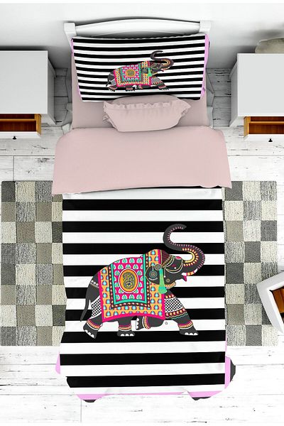 on the clouds Geometric Elephant Patterned Modern Bedspread and Pillowcase - Pike