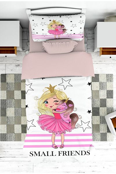 on the clouds Girl's Bedspread and Pillowcase - Little Friends Patterned Pike