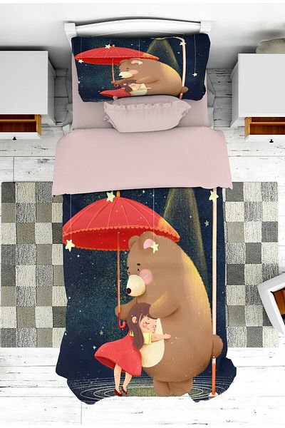 on the clouds Girl's Room - Cute Teddy Bear Patterned Bedspread and Pillowcase Pique