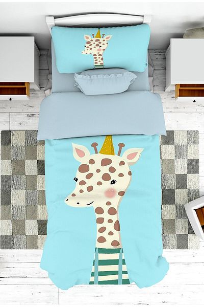 on the clouds Boys' Room - Spotted Giraffe Patterned Bedspread and Pillowcase Pique