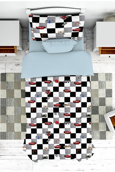 on the clouds Boy's Race Car Patterned Bedspread and Pillowcase - Pike