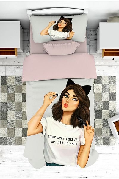on the clouds Pink Patterned Modern Teen Room - Make-Up Girl Bedspread and Pillowcase Pique
