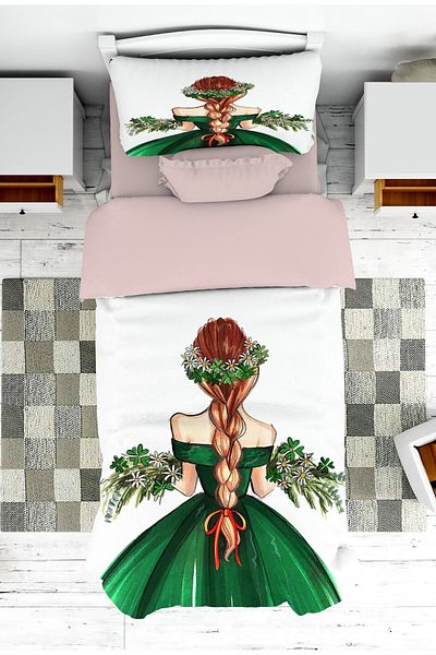on the clouds Girl Patterned Flower Crown Baby and Kids Bedspread and Pillowcase - Pike