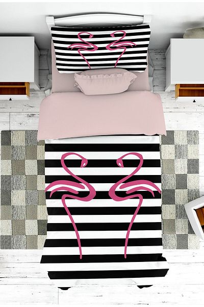 on the clouds Geometric Flamingo Patterned Modern Bedspread and Pillowcase - Pike