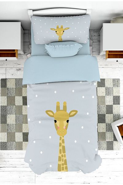 on the clouds Boy's Bedspread and Pillowcase - Giraffe Patterned Baby and Children's Room Pique