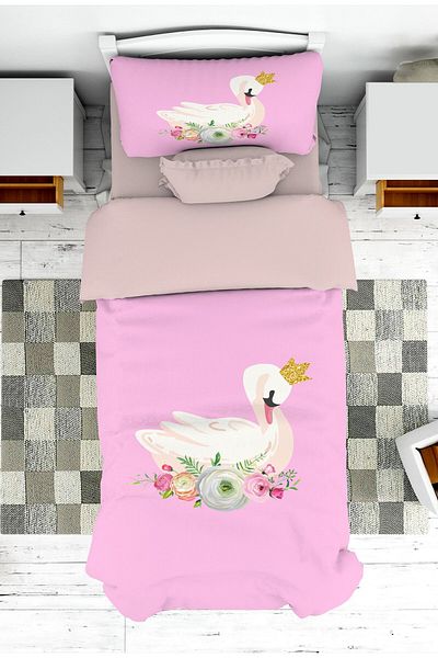 on the clouds Pink Swan Model Girl's Bedspread and Pillowcase - Pike