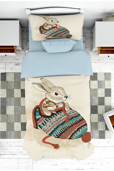 on the clouds Cute Animal Patterned Baby and Kids Bedspread and Pillowcase - Pike