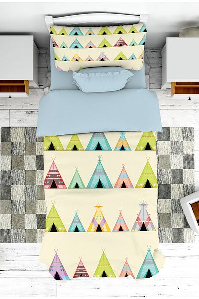 on the clouds Boy's Bedspread - Native American Tent Pattern, Baby and Children's Room, Pillowcase Pique