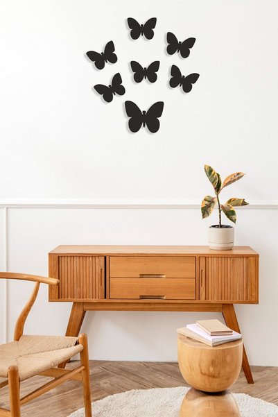 Numa Concept Duvar Dekoru 7'li MDF Kelebekler Salon Ofis Ve Antre İçin Dekor Seti | 6x4 Cm