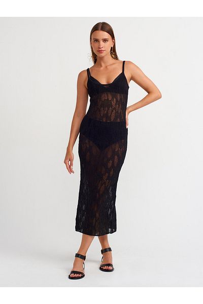 Dilvin 90211 Rochie de tricotaj transparentă ajurata cu bretele negre