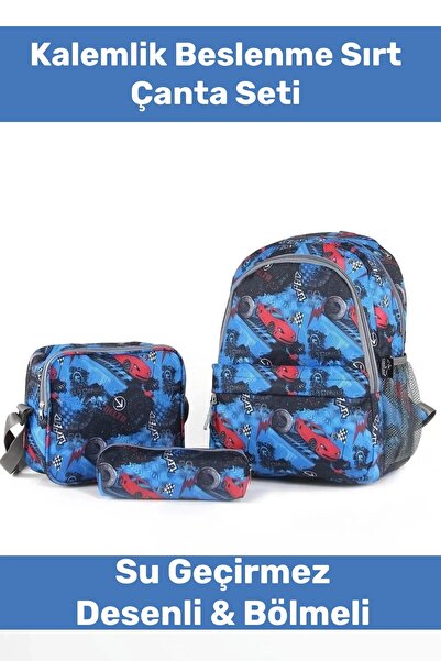 Pastimore Fermuarlı Geniş 1.kalite Su Geçirmez Desenli Bölmeli Üçlü Okul Kale...