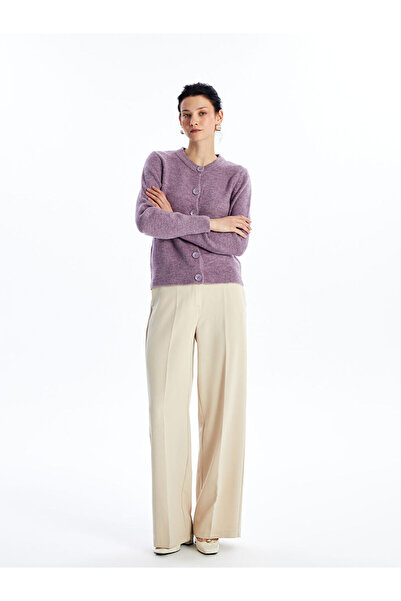 LC Waikiki Damen-Strickjacke – Rundhalsausschnitt, einfarbig, lange Ärmel