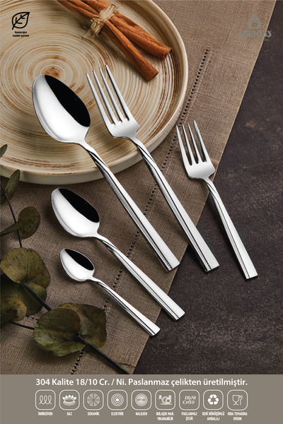 Amboss Meyra - 113 Parça Porselen Yemek Takımı 12 Kişilik Çatal Kaşık Bıçak Seti Gümüş