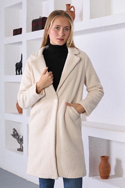 Noble Moda Γυναικείο Λευκό Παλτό