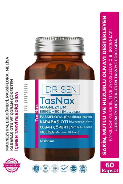 DR ŞEN Tasnax Magnesium Passiflora Lemon Balm Black Pepper Passionflower, Shepherd's Collapse 60 Capsules