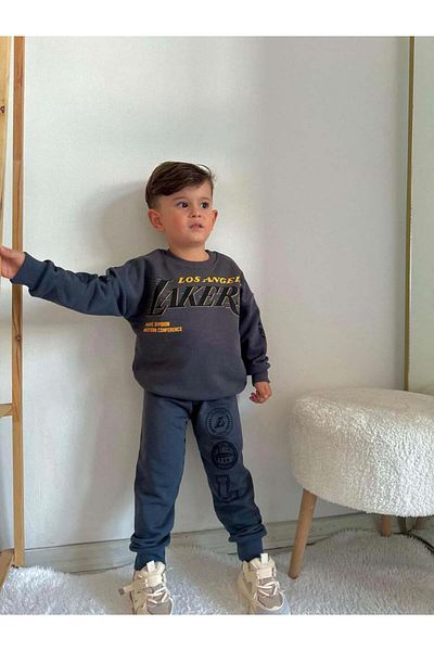 MİNİKO KİDS Boy's Cotton Tracksuit Set - Crew Neck with Back Detail