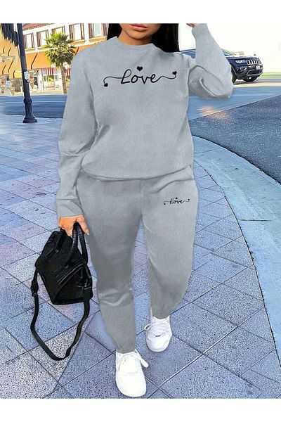 Apparelix Crew Neck Love Printed Oversize Tracksuit Set