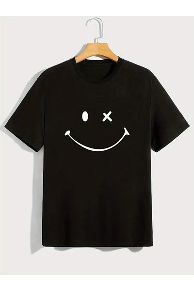 Pink Sky Μπλουζάκι Crew Neck Unisex Oversize Smile Printed