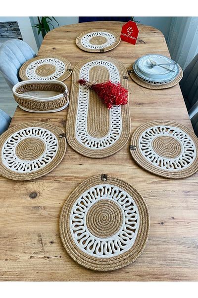 BDZ DERİ Set de 8 farfurii decorative pentru masa de sufragerie din rachita din iuta American Service