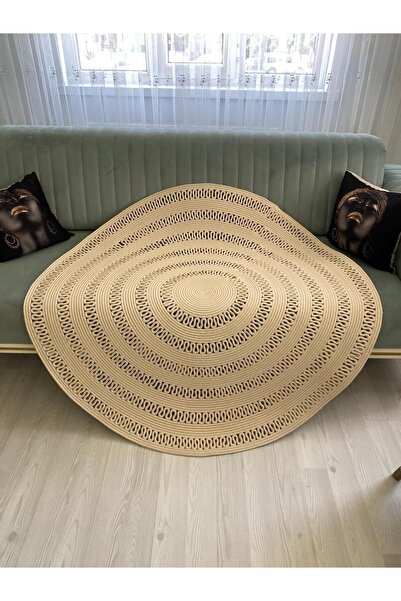 BDZ DERİ Mola Serisi jüt,Hasır görünümlü,Desenli Moderin El Örgüsü,Halı,Kilim krem rengi