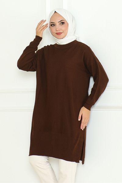 Bestenur Ebrar Knitwear Tunic 1129 - Χρώμα Καφέ