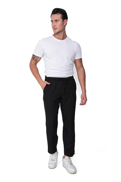 REYNEV Elastic, Men's High Waist Thin Summer Lace-Up Waist Loose Comfortable Cotton Slouchy Summer Trousers