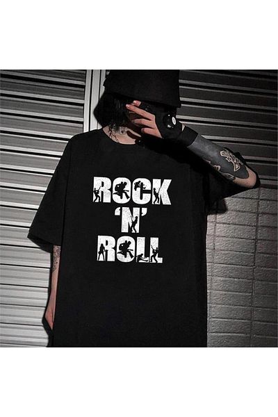 Pink Sky Black Rock 'N' Roll Unisex Oversize T-shirt