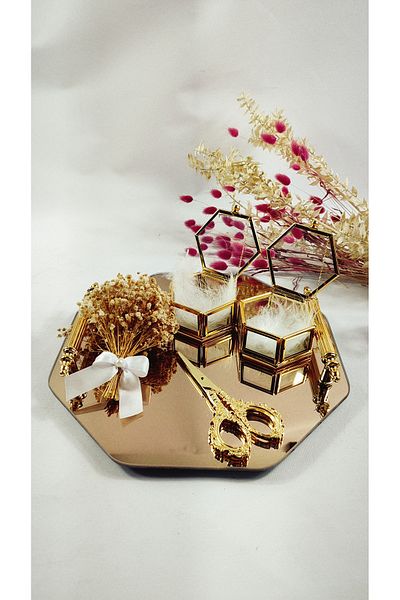Basic Creation Gold Luxury Elegant Stylish Engagement Prompt Tray - Flower Detailed
