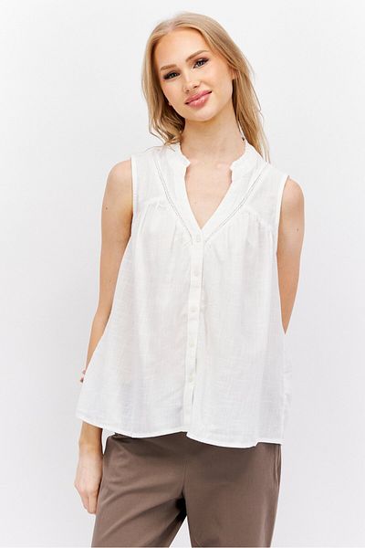 Esprit Women Split Neck Sleeveless Textured Top, White