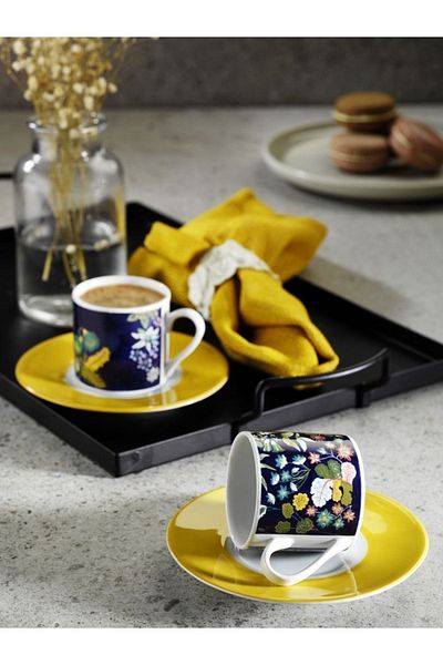Luvilavant 90ml Coffee Cup - 2 Pack Matte, Navy Color Dioscorides Healing Floral Pattern Herbals