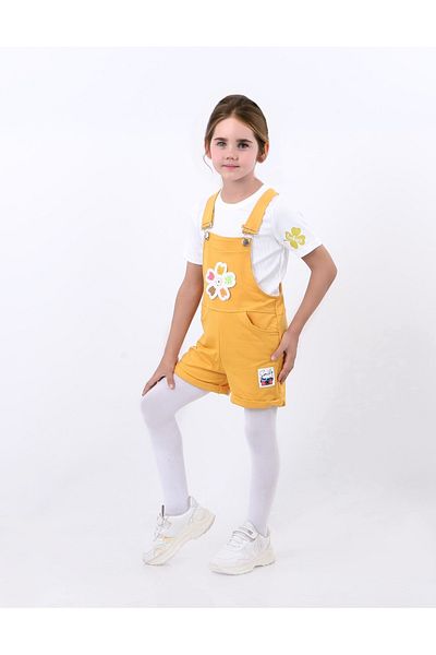 Kamex Yellow Girl's Salopet - Short Sleeve and Daisy Embroidered T-Shirt